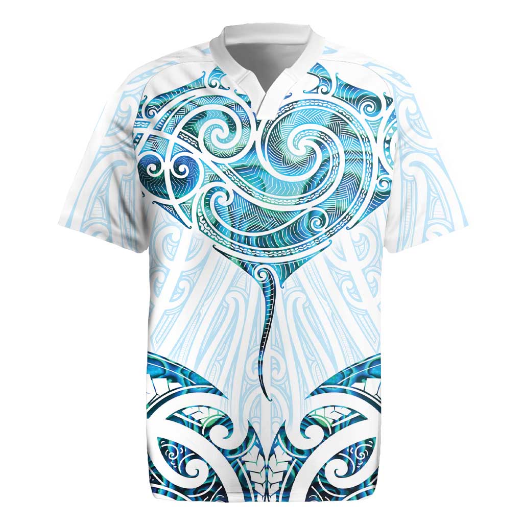 New Zealand Manta Ray Tattoo Rugby Jersey Aotearoa Maori Haehae Paua Shell - Aussie Hoodie