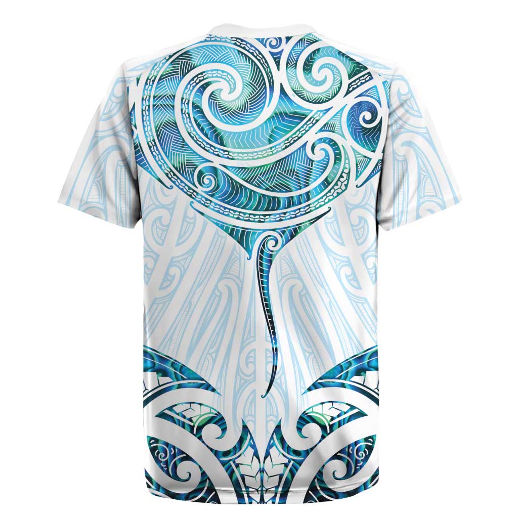 New Zealand Manta Ray Tattoo Rugby Jersey Aotearoa Maori Haehae Paua Shell - Aussie Hoodie