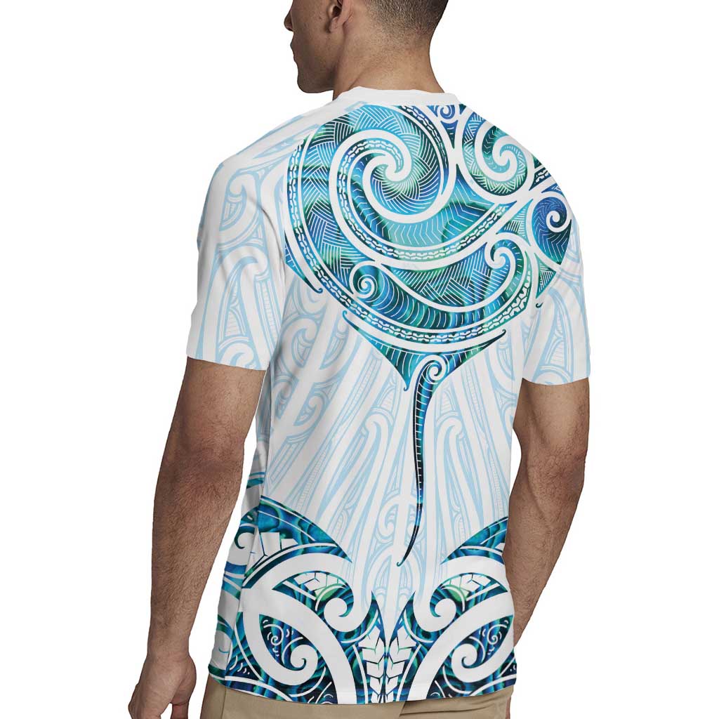 New Zealand Manta Ray Tattoo Rugby Jersey Aotearoa Maori Haehae Paua Shell - Aussie Hoodie