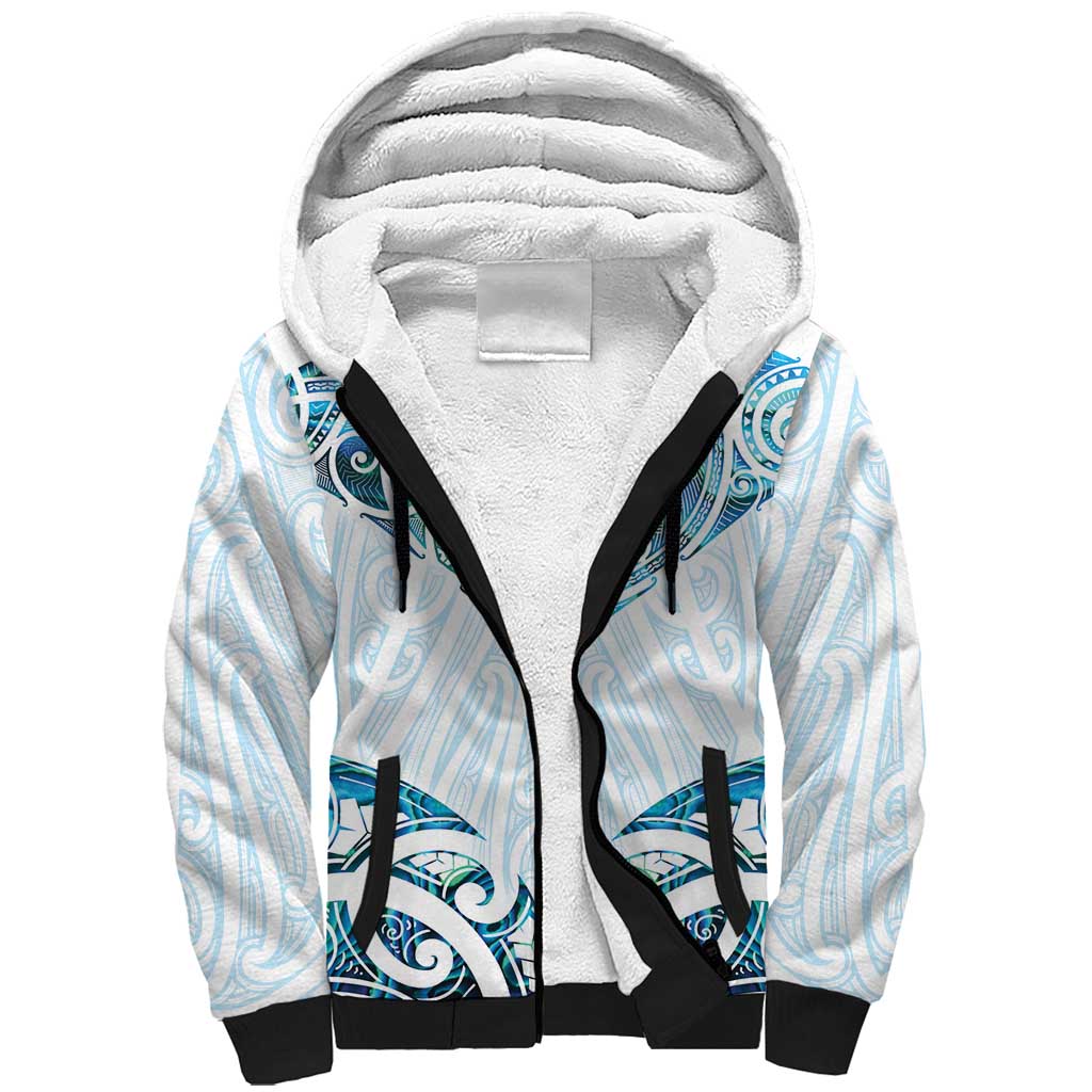 New Zealand Manta Ray Tattoo Sherpa Hoodie Aotearoa Maori Haehae Paua Shell - Aussie Hoodie