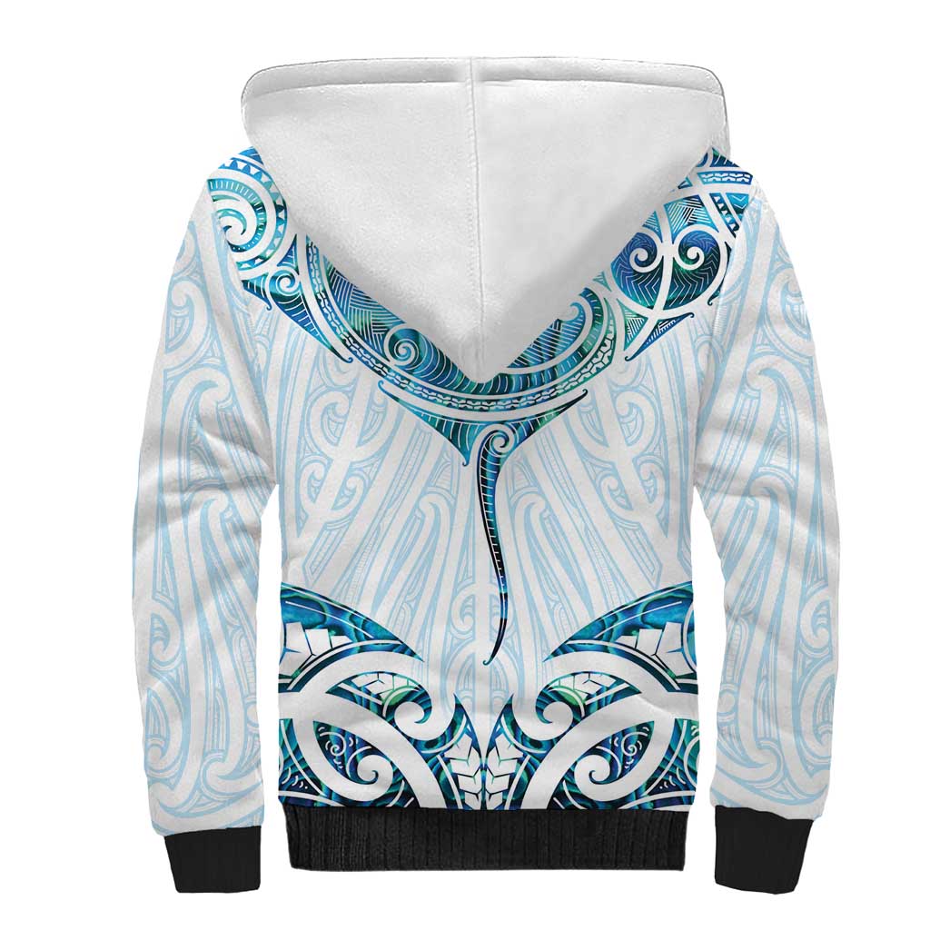 New Zealand Manta Ray Tattoo Sherpa Hoodie Aotearoa Maori Haehae Paua Shell - Aussie Hoodie