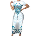 New Zealand Manta Ray Tattoo Short Sleeve Bodycon Dress Aotearoa Maori Haehae Paua Shell - Aussie Hoodie