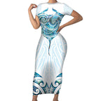 New Zealand Manta Ray Tattoo Short Sleeve Bodycon Dress Aotearoa Maori Haehae Paua Shell - Aussie Hoodie