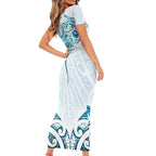 New Zealand Manta Ray Tattoo Short Sleeve Bodycon Dress Aotearoa Maori Haehae Paua Shell - Aussie Hoodie