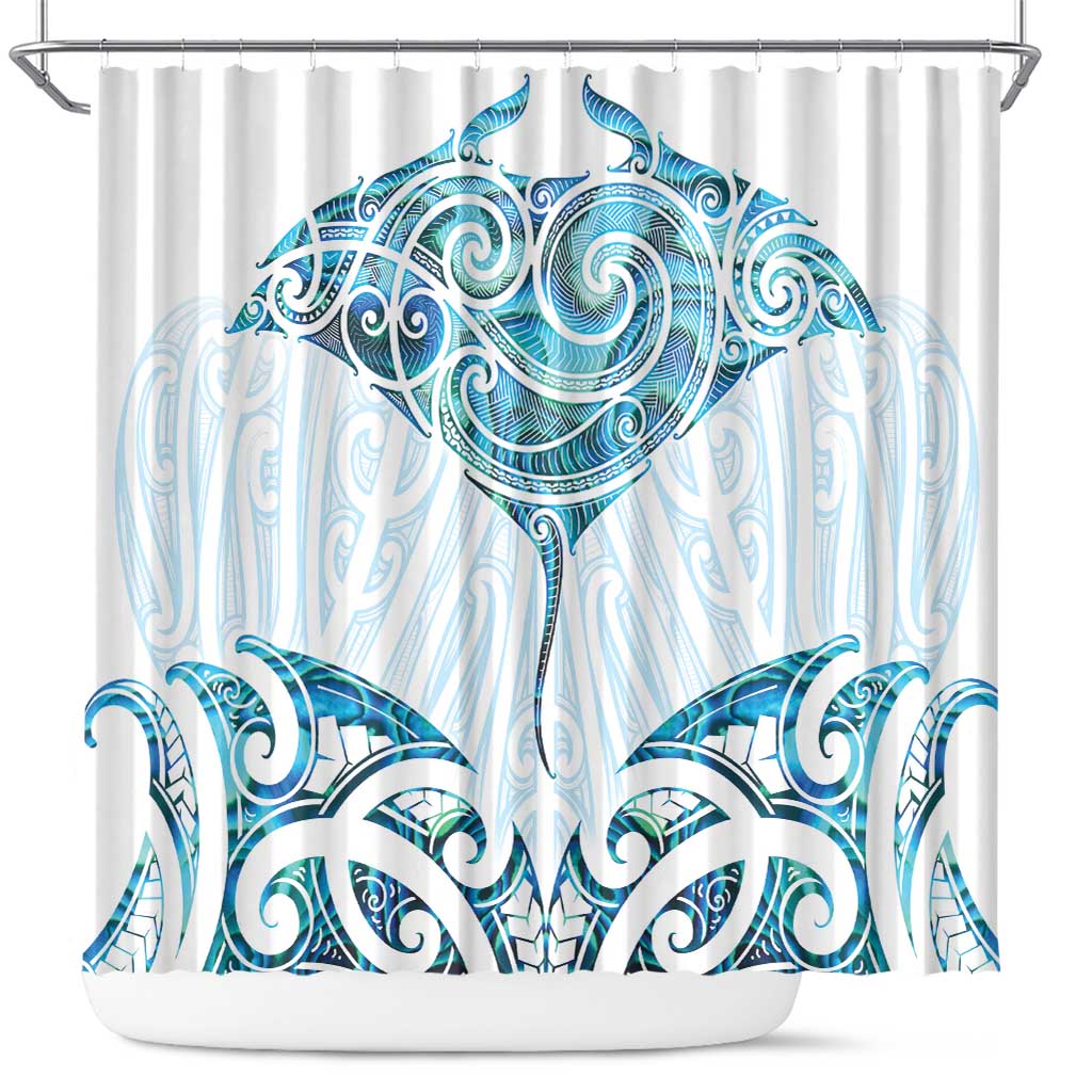 New Zealand Manta Ray Tattoo Shower Curtain Aotearoa Maori Haehae Paua Shell - Aussie Hoodie