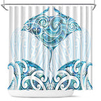New Zealand Manta Ray Tattoo Shower Curtain Aotearoa Maori Haehae Paua Shell - Aussie Hoodie