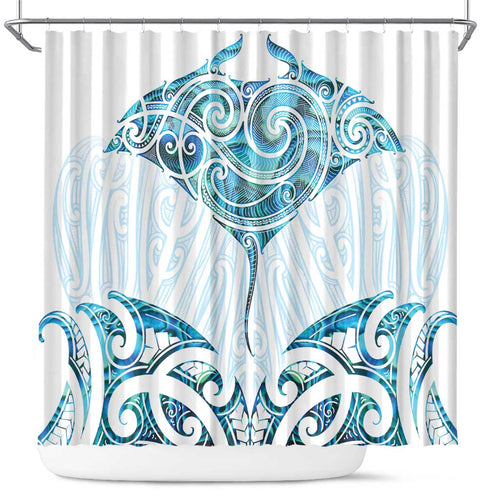 New Zealand Manta Ray Tattoo Shower Curtain Aotearoa Maori Haehae Paua Shell - Aussie Hoodie