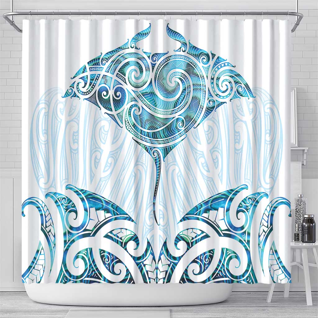New Zealand Manta Ray Tattoo Shower Curtain Aotearoa Maori Haehae Paua Shell - Aussie Hoodie