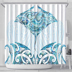 New Zealand Manta Ray Tattoo Shower Curtain Aotearoa Maori Haehae Paua Shell - Aussie Hoodie