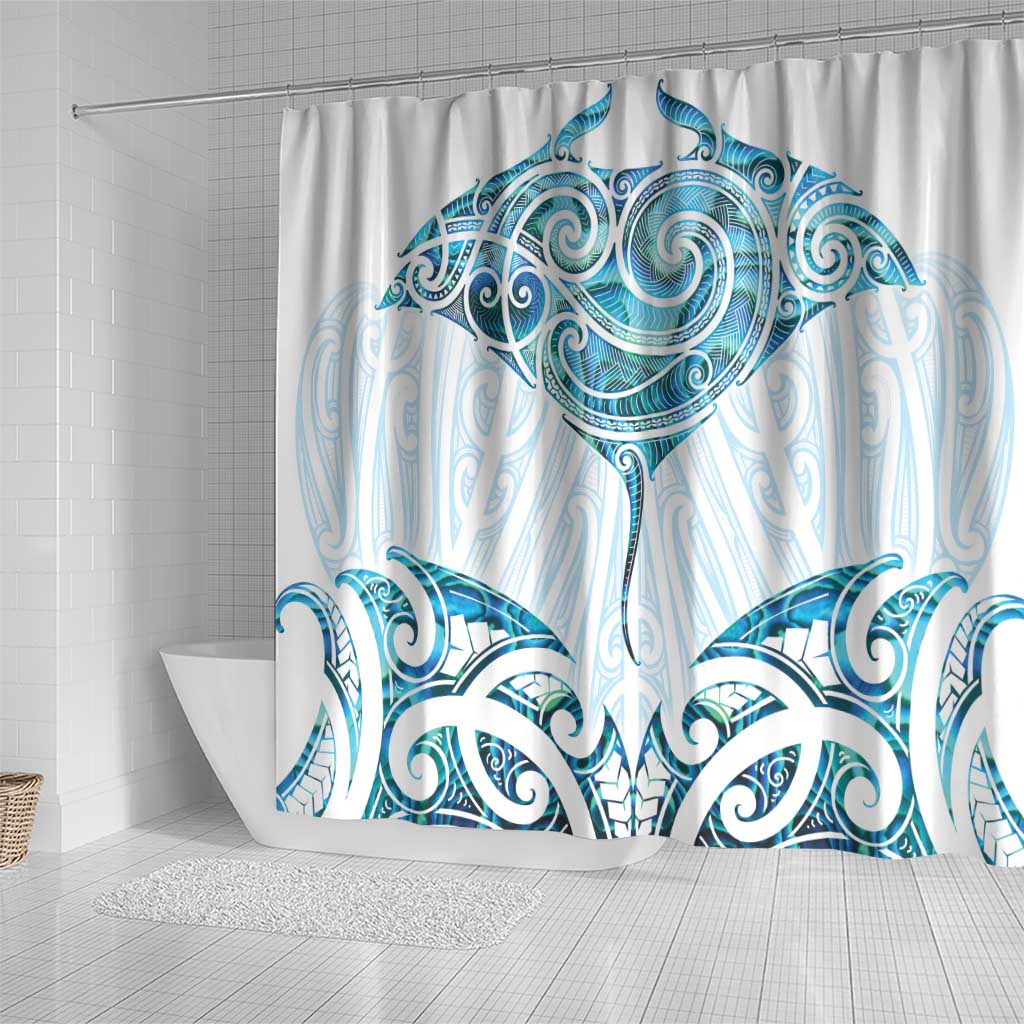 New Zealand Manta Ray Tattoo Shower Curtain Aotearoa Maori Haehae Paua Shell - Aussie Hoodie