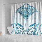 New Zealand Manta Ray Tattoo Shower Curtain Aotearoa Maori Haehae Paua Shell - Aussie Hoodie