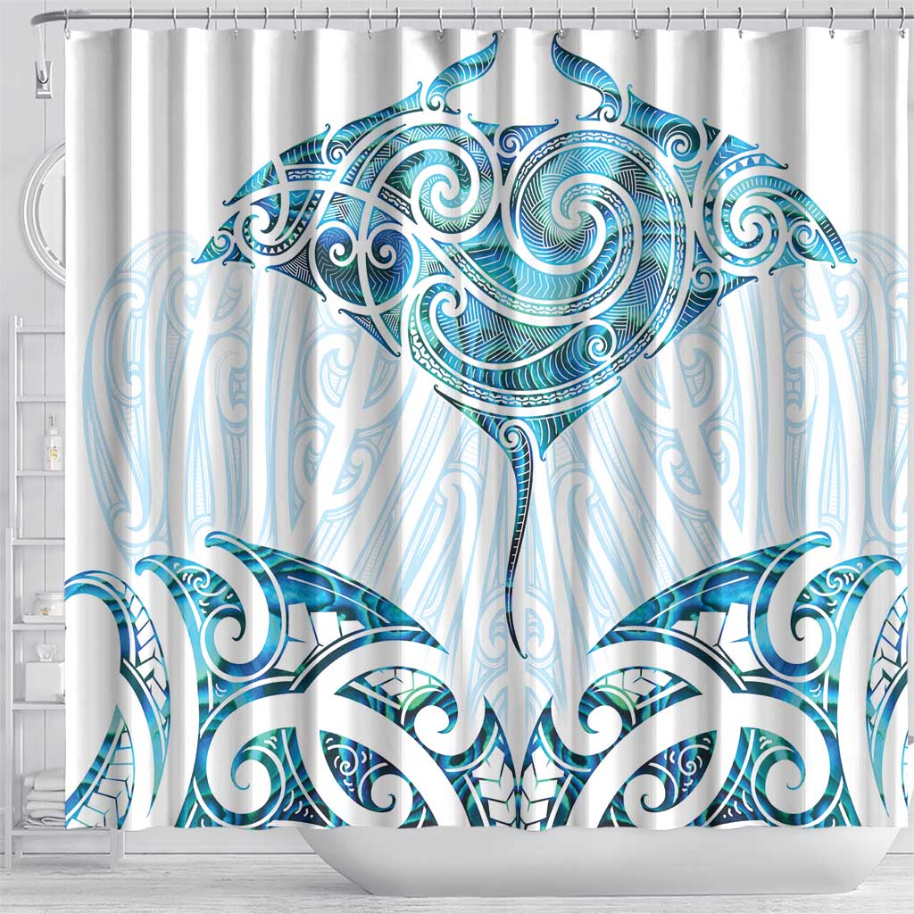 New Zealand Manta Ray Tattoo Shower Curtain Aotearoa Maori Haehae Paua Shell - Aussie Hoodie