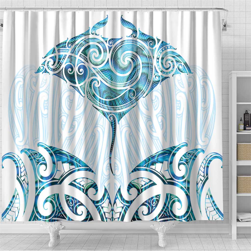 New Zealand Manta Ray Tattoo Shower Curtain Aotearoa Maori Haehae Paua Shell - Aussie Hoodie