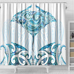 New Zealand Manta Ray Tattoo Shower Curtain Aotearoa Maori Haehae Paua Shell - Aussie Hoodie