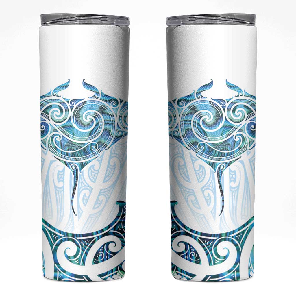 New Zealand Manta Ray Tattoo Skinny Tumbler Aotearoa Maori Haehae Paua Shell - Aussie Hoodie