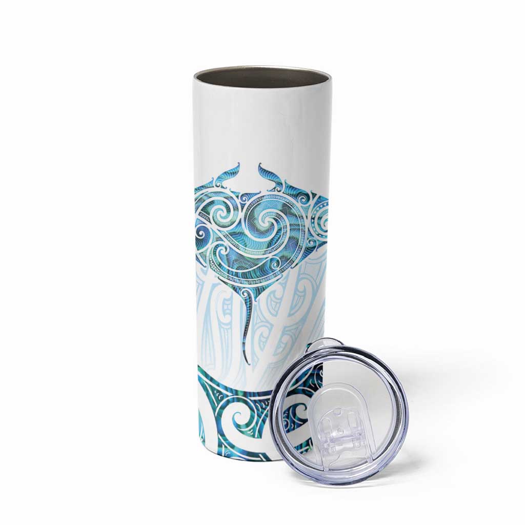 New Zealand Manta Ray Tattoo Skinny Tumbler Aotearoa Maori Haehae Paua Shell - Aussie Hoodie