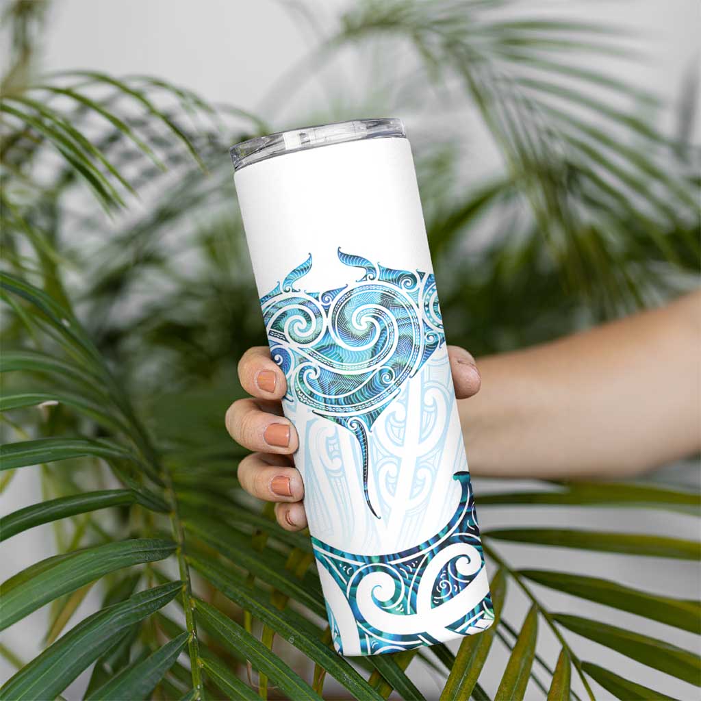 New Zealand Manta Ray Tattoo Skinny Tumbler Aotearoa Maori Haehae Paua Shell - Aussie Hoodie