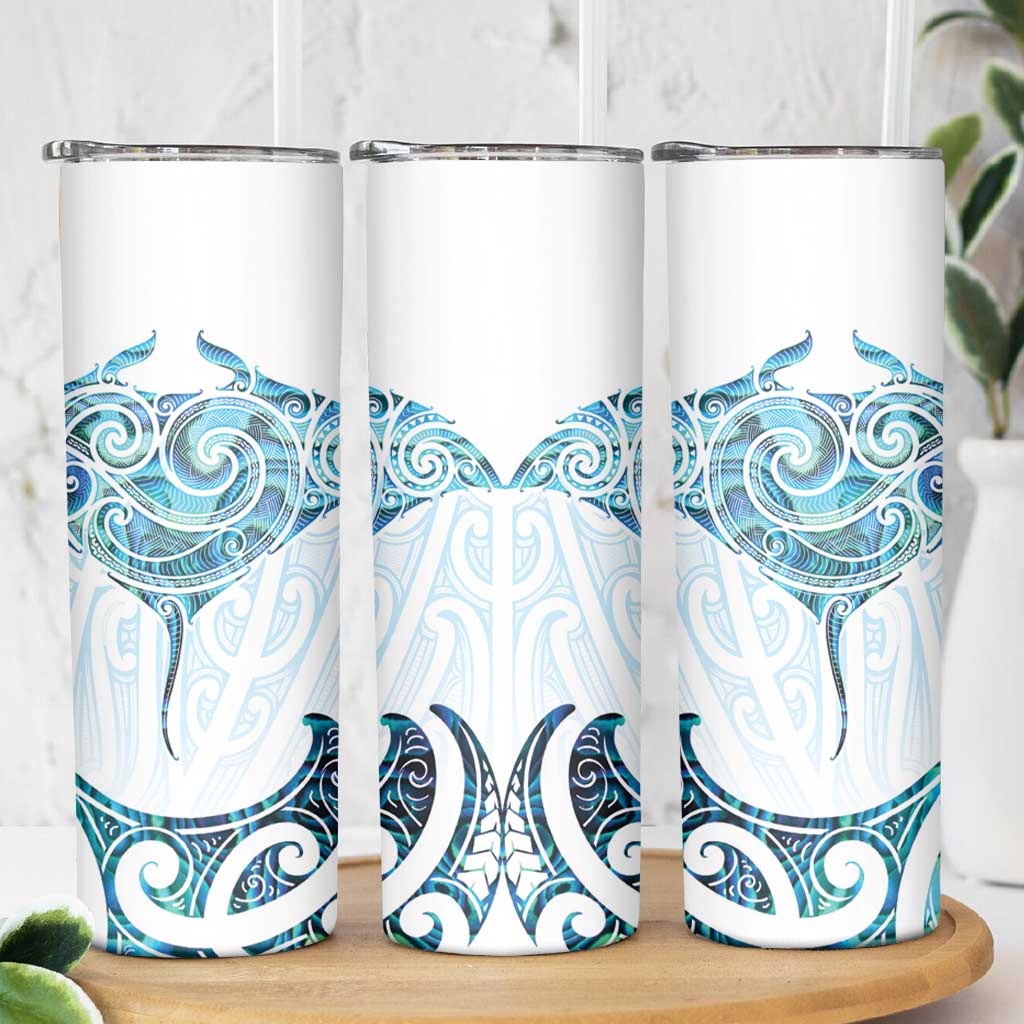 New Zealand Manta Ray Tattoo Skinny Tumbler Aotearoa Maori Haehae Paua Shell - Aussie Hoodie