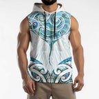 New Zealand Manta Ray Tattoo Sleeveless Hoodie Aotearoa Maori Haehae Paua Shell - Aussie Hoodie