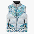 New Zealand Manta Ray Tattoo Sleeveless Puffer Jacket Aotearoa Maori Haehae Paua Shell - Aussie Hoodie