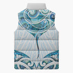 New Zealand Manta Ray Tattoo Sleeveless Puffer Jacket Aotearoa Maori Haehae Paua Shell - Aussie Hoodie