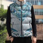 New Zealand Manta Ray Tattoo Sleeveless Puffer Jacket Aotearoa Maori Haehae Paua Shell - Aussie Hoodie