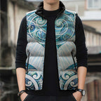 New Zealand Manta Ray Tattoo Sleeveless Puffer Jacket Aotearoa Maori Haehae Paua Shell - Aussie Hoodie