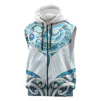New Zealand Manta Ray Tattoo Sleeveless Zip Hoodie Aotearoa Maori Haehae Paua Shell LT14