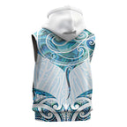New Zealand Manta Ray Tattoo Sleeveless Zip Hoodie Aotearoa Maori Haehae Paua Shell LT14