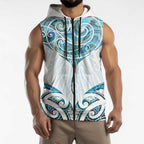 New Zealand Manta Ray Tattoo Sleeveless Zip Hoodie Aotearoa Maori Haehae Paua Shell LT14