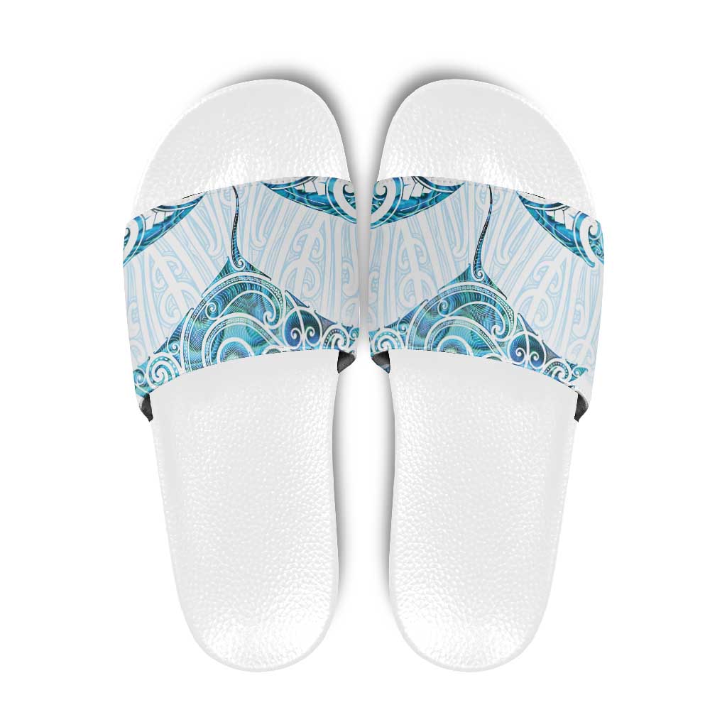New Zealand Manta Ray Tattoo Slide Sandals Aotearoa Maori Haehae Paua Shell - Aussie Hoodie