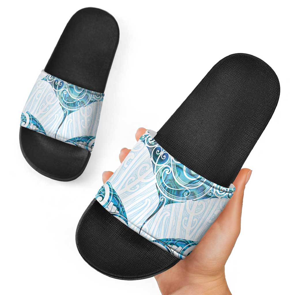 New Zealand Manta Ray Tattoo Slide Sandals Aotearoa Maori Haehae Paua Shell - Aussie Hoodie