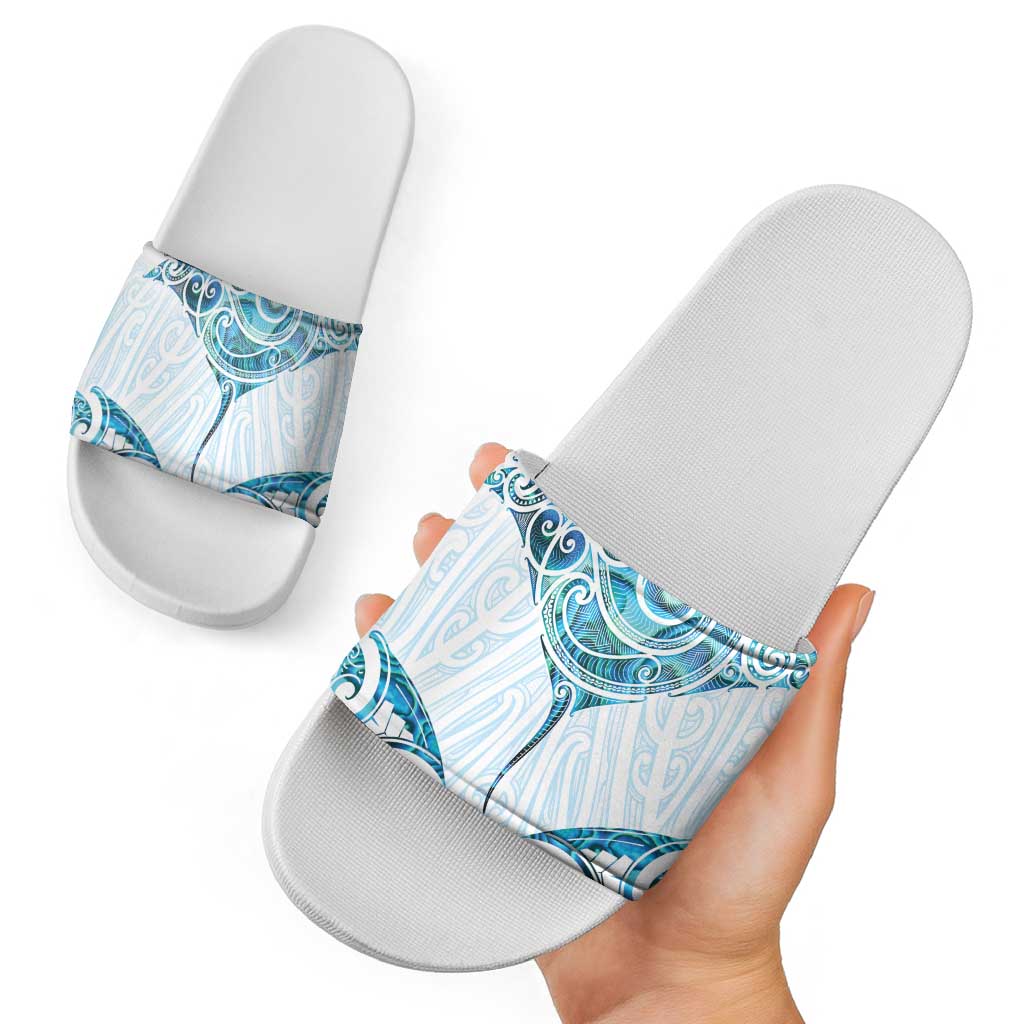 New Zealand Manta Ray Tattoo Slide Sandals Aotearoa Maori Haehae Paua Shell - Aussie Hoodie