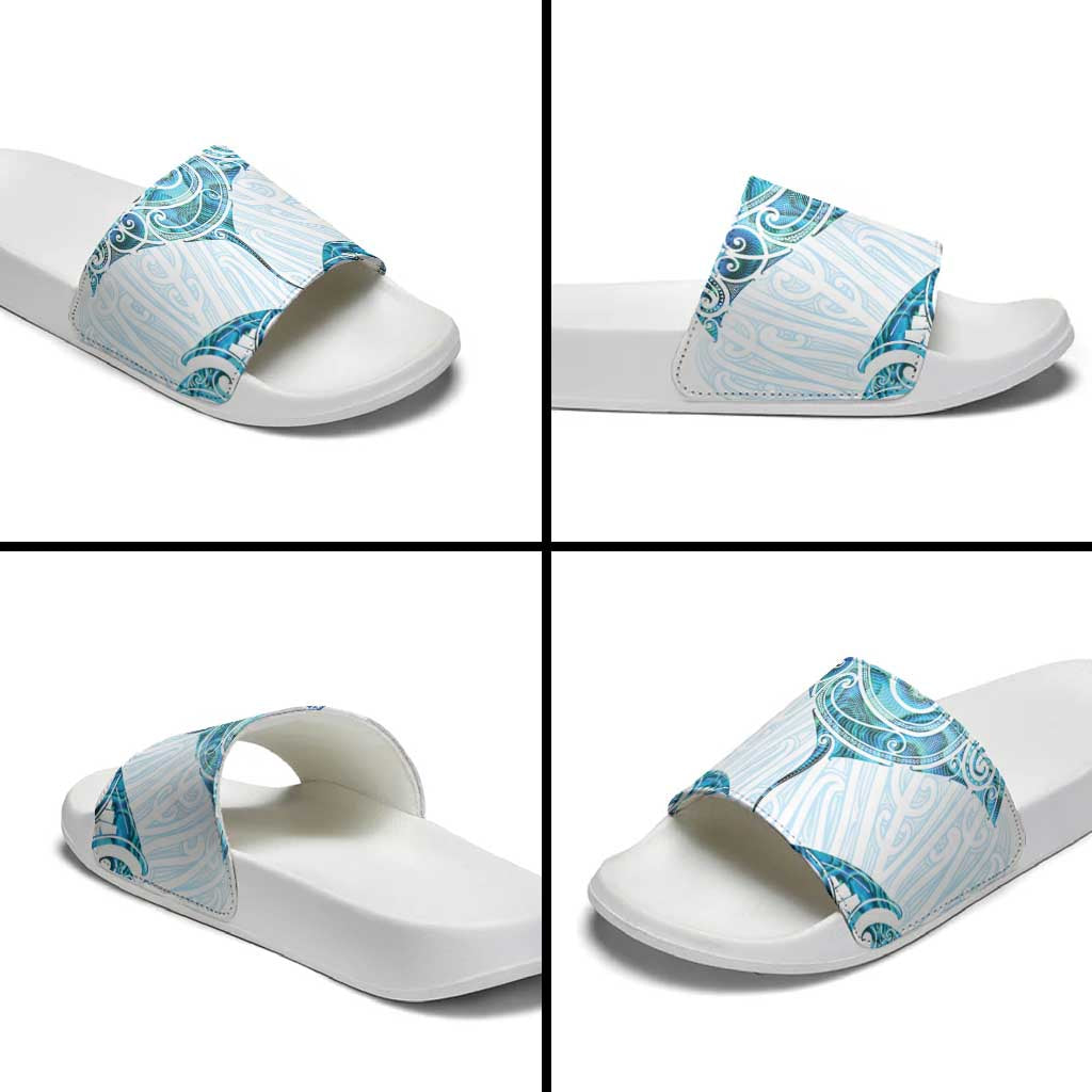 New Zealand Manta Ray Tattoo Slide Sandals Aotearoa Maori Haehae Paua Shell - Aussie Hoodie