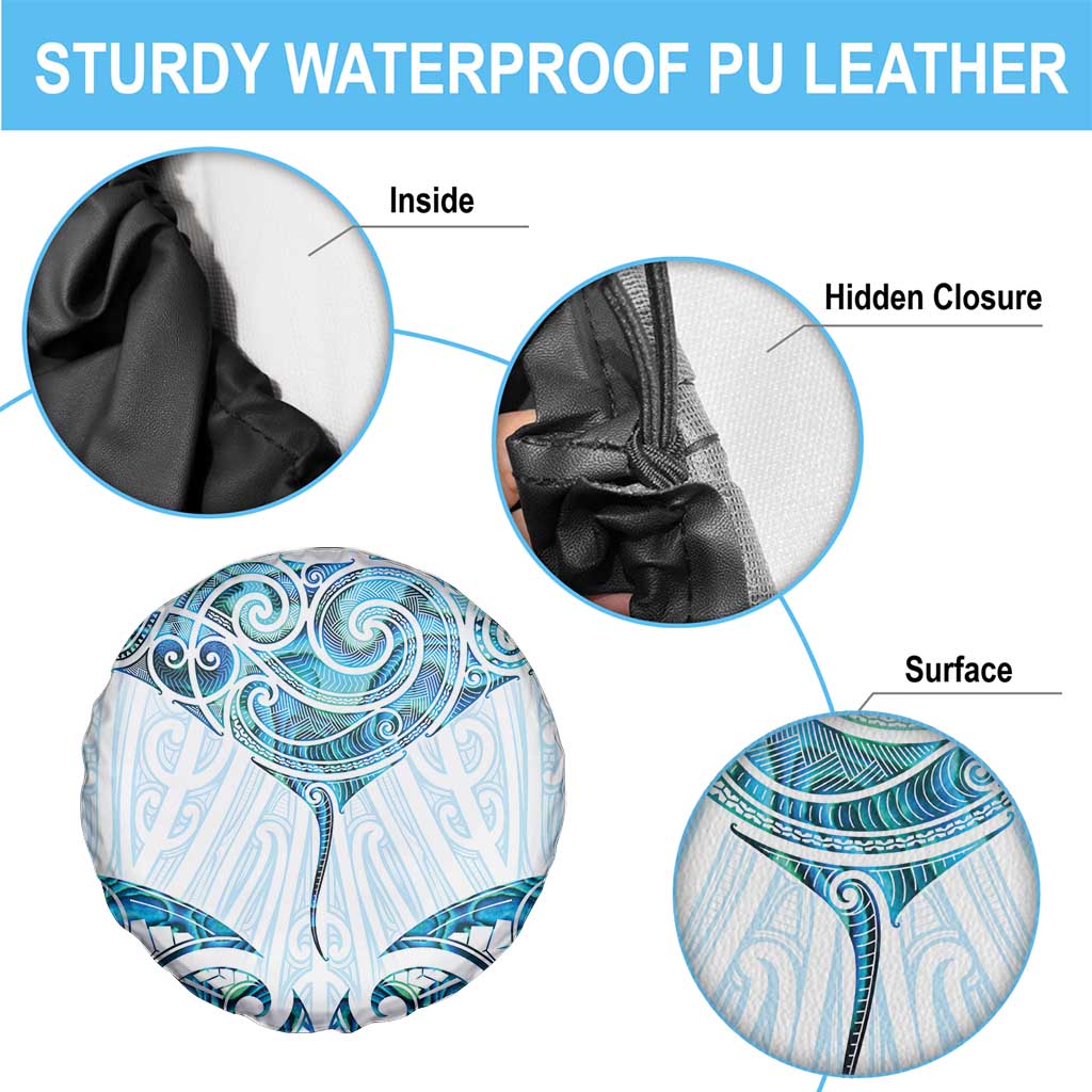 New Zealand Manta Ray Tattoo Spare Tire Cover Aotearoa Maori Haehae Paua Shell - Aussie Hoodie