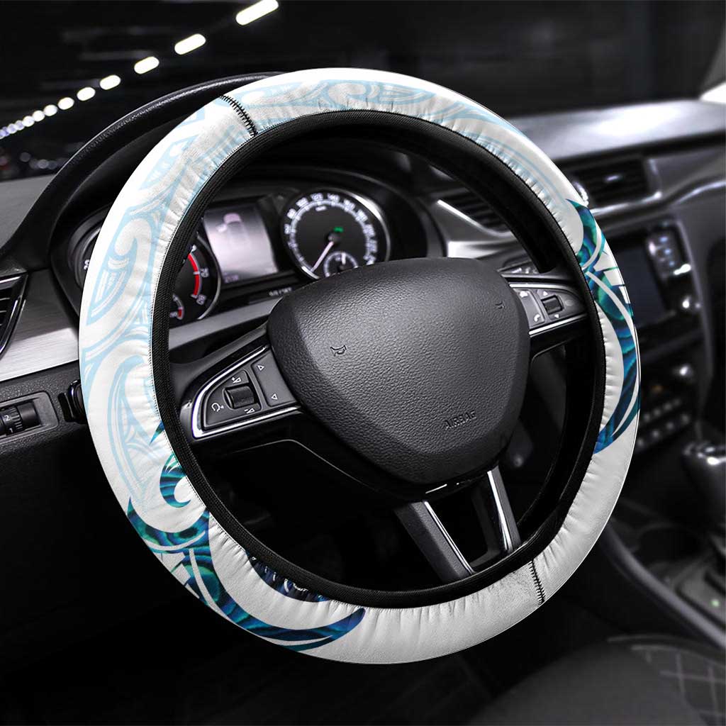New Zealand Manta Ray Tattoo Steering Wheel Cover Aotearoa Maori Haehae Paua Shell - Aussie Hoodie
