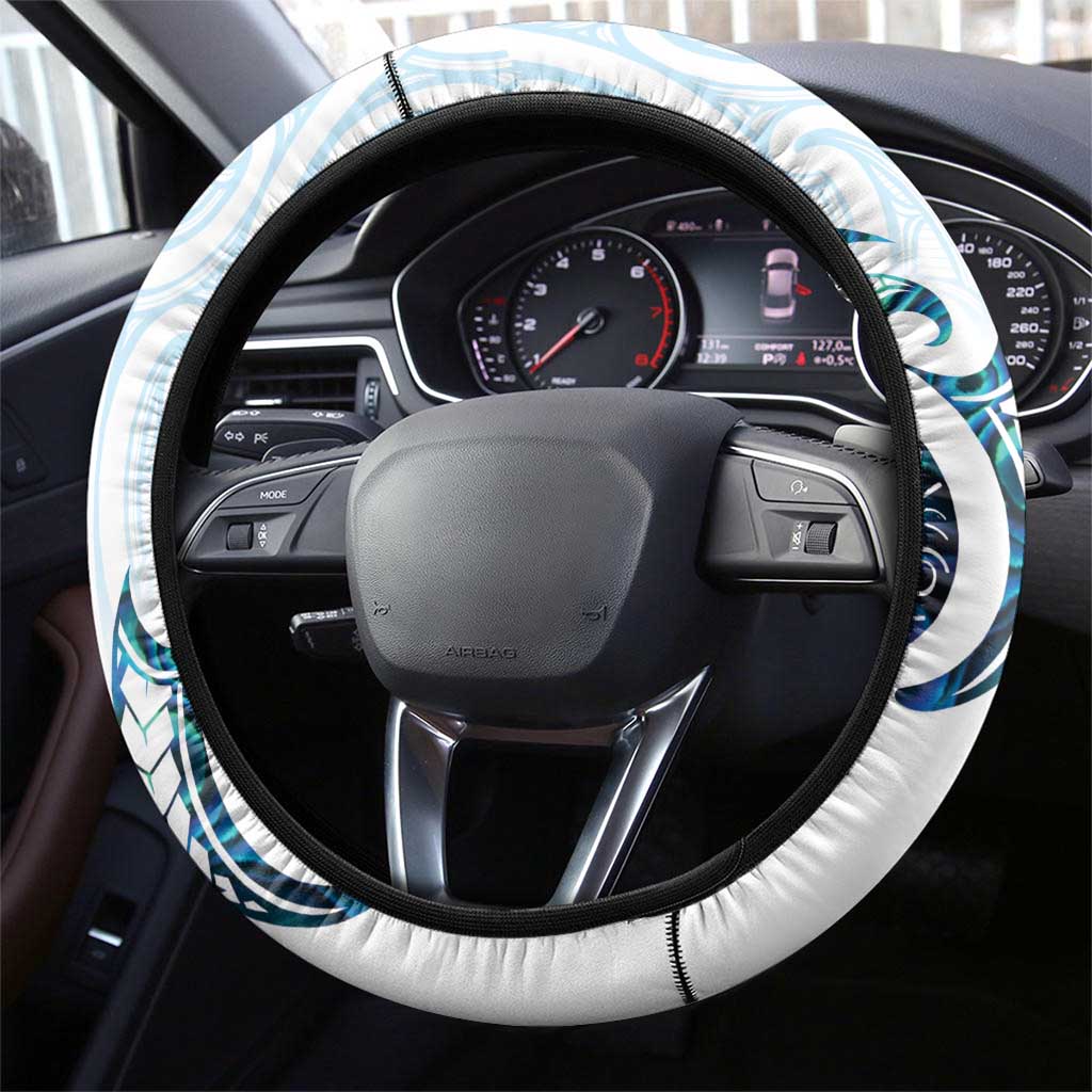 New Zealand Manta Ray Tattoo Steering Wheel Cover Aotearoa Maori Haehae Paua Shell - Aussie Hoodie