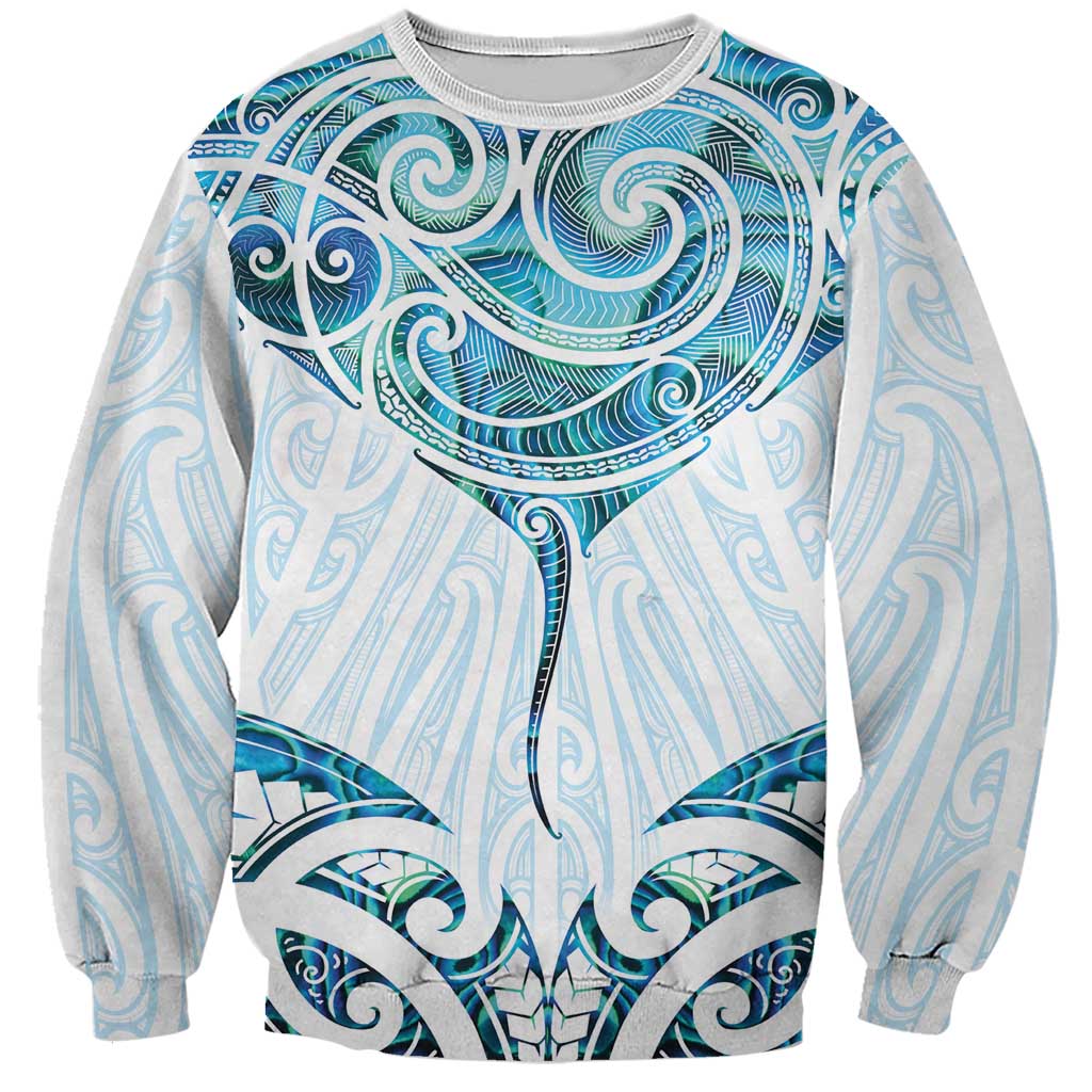 New Zealand Manta Ray Tattoo Sweatshirt Aotearoa Maori Haehae Paua Shell - Aussie Hoodie