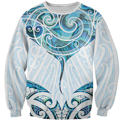New Zealand Manta Ray Tattoo Sweatshirt Aotearoa Maori Haehae Paua Shell - Aussie Hoodie