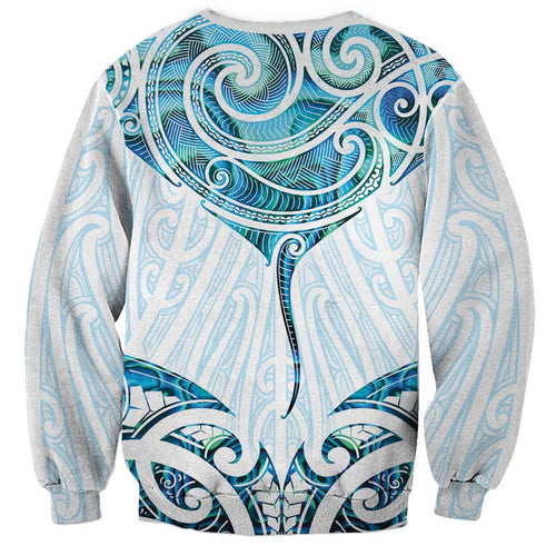 New Zealand Manta Ray Tattoo Sweatshirt Aotearoa Maori Haehae Paua Shell - Aussie Hoodie