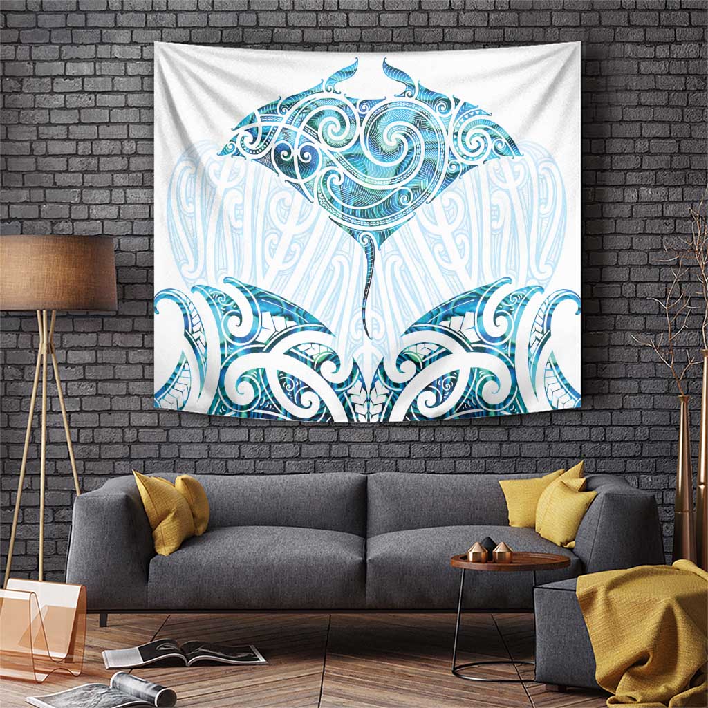 New Zealand Manta Ray Tattoo Tapestry Aotearoa Maori Haehae Paua Shell - Aussie Hoodie