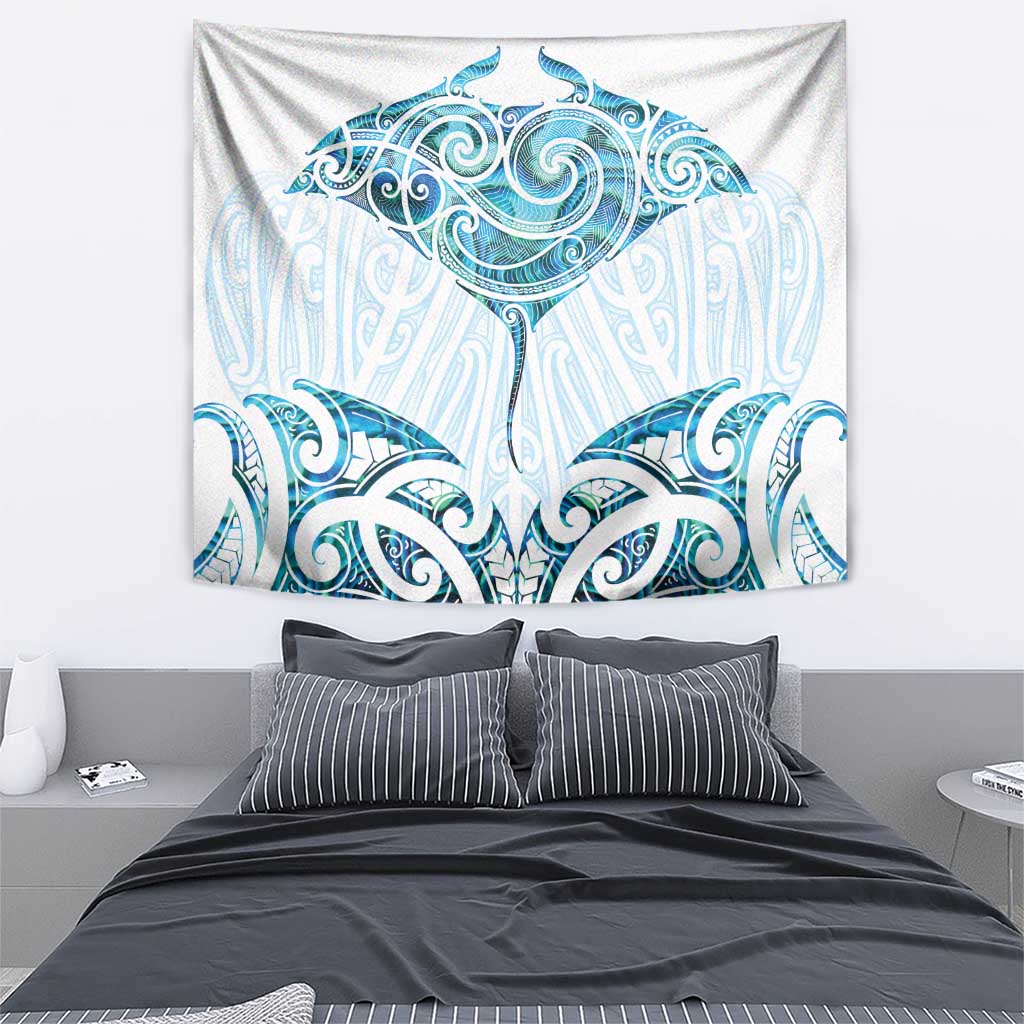 New Zealand Manta Ray Tattoo Tapestry Aotearoa Maori Haehae Paua Shell - Aussie Hoodie