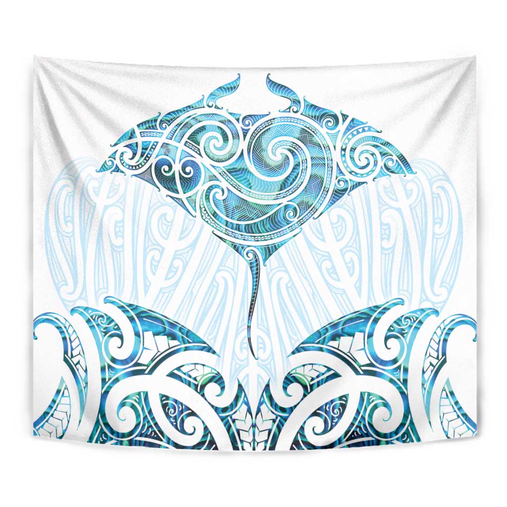 New Zealand Manta Ray Tattoo Tapestry Aotearoa Maori Haehae Paua Shell - Aussie Hoodie