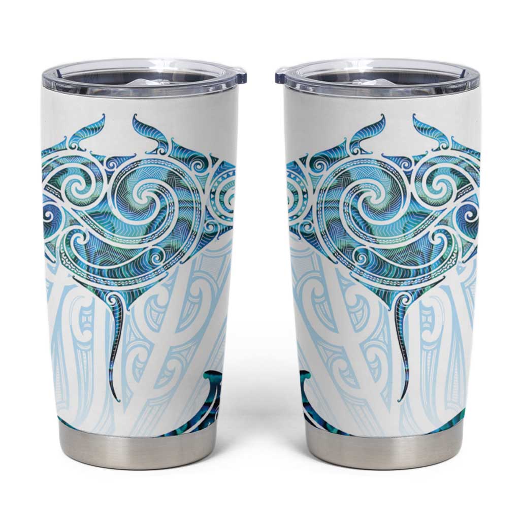 New Zealand Manta Ray Tattoo Tumbler Cup Aotearoa Maori Haehae Paua Shell - Aussie Hoodie