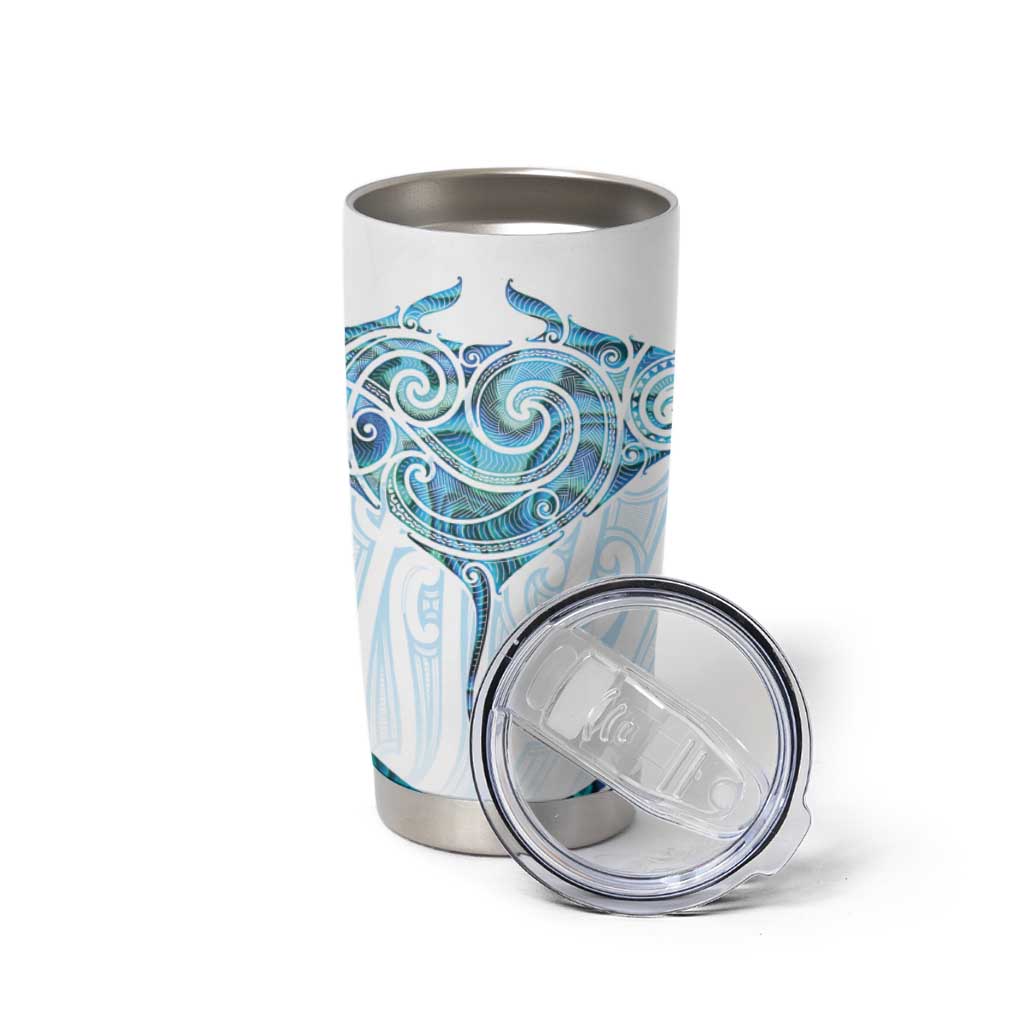 New Zealand Manta Ray Tattoo Tumbler Cup Aotearoa Maori Haehae Paua Shell - Aussie Hoodie
