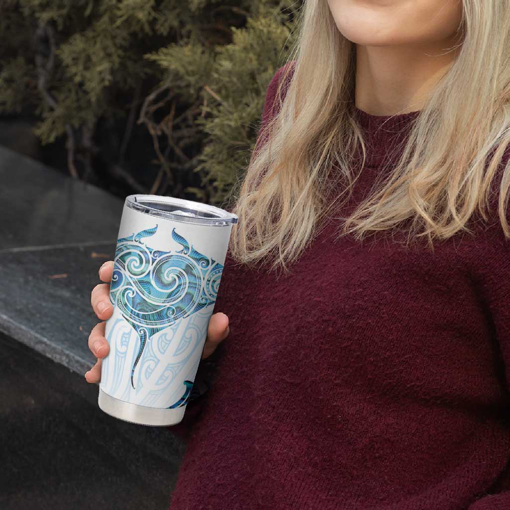 New Zealand Manta Ray Tattoo Tumbler Cup Aotearoa Maori Haehae Paua Shell - Aussie Hoodie