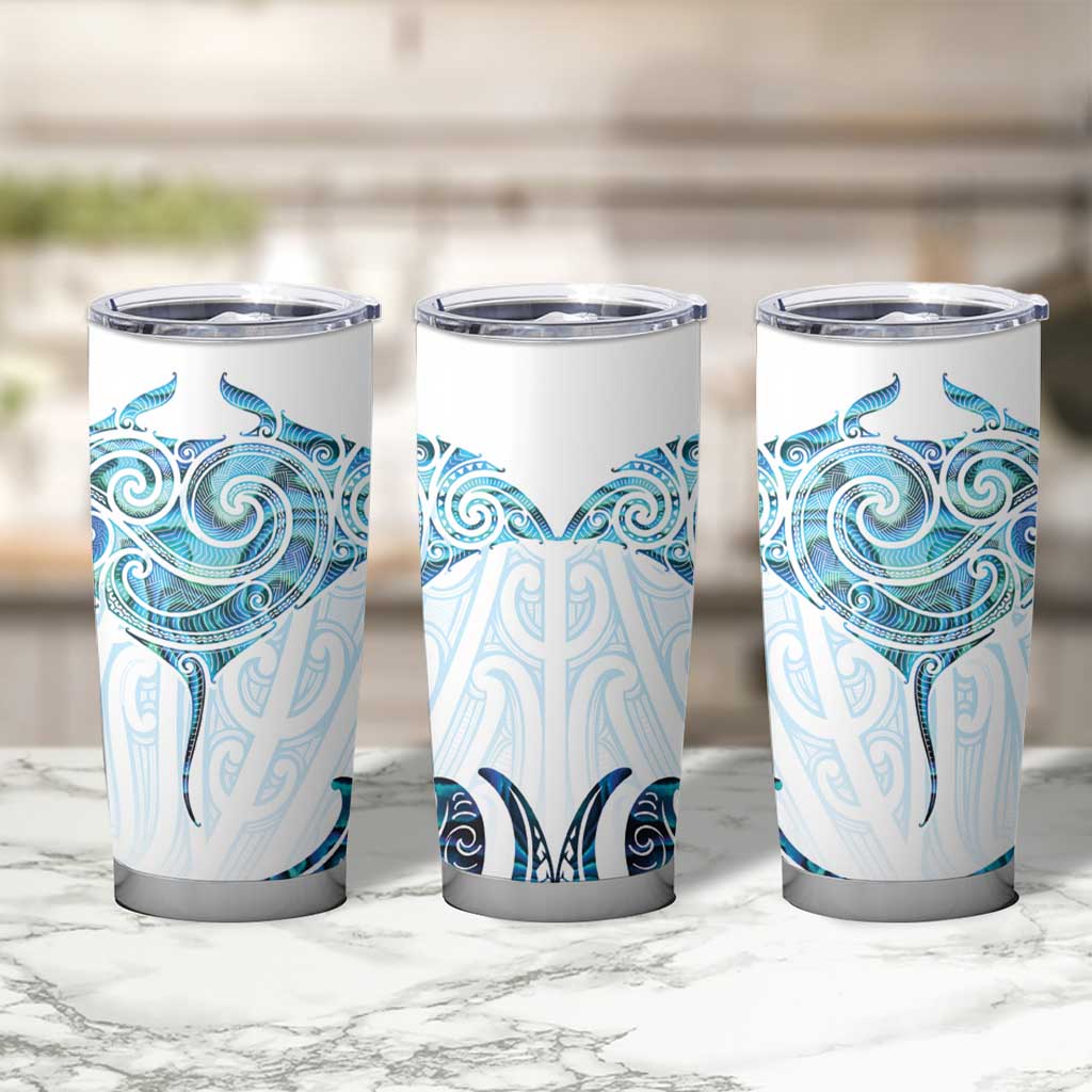 New Zealand Manta Ray Tattoo Tumbler Cup Aotearoa Maori Haehae Paua Shell - Aussie Hoodie