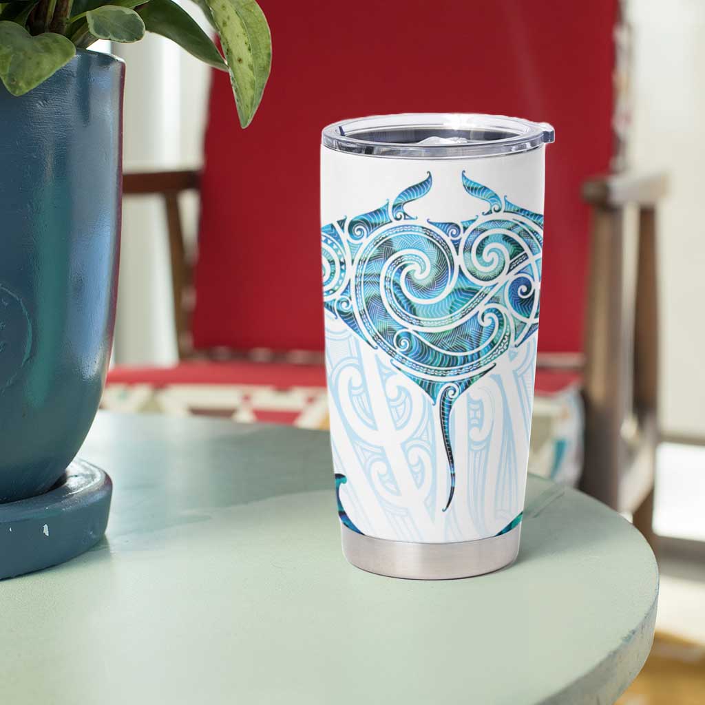 New Zealand Manta Ray Tattoo Tumbler Cup Aotearoa Maori Haehae Paua Shell - Aussie Hoodie