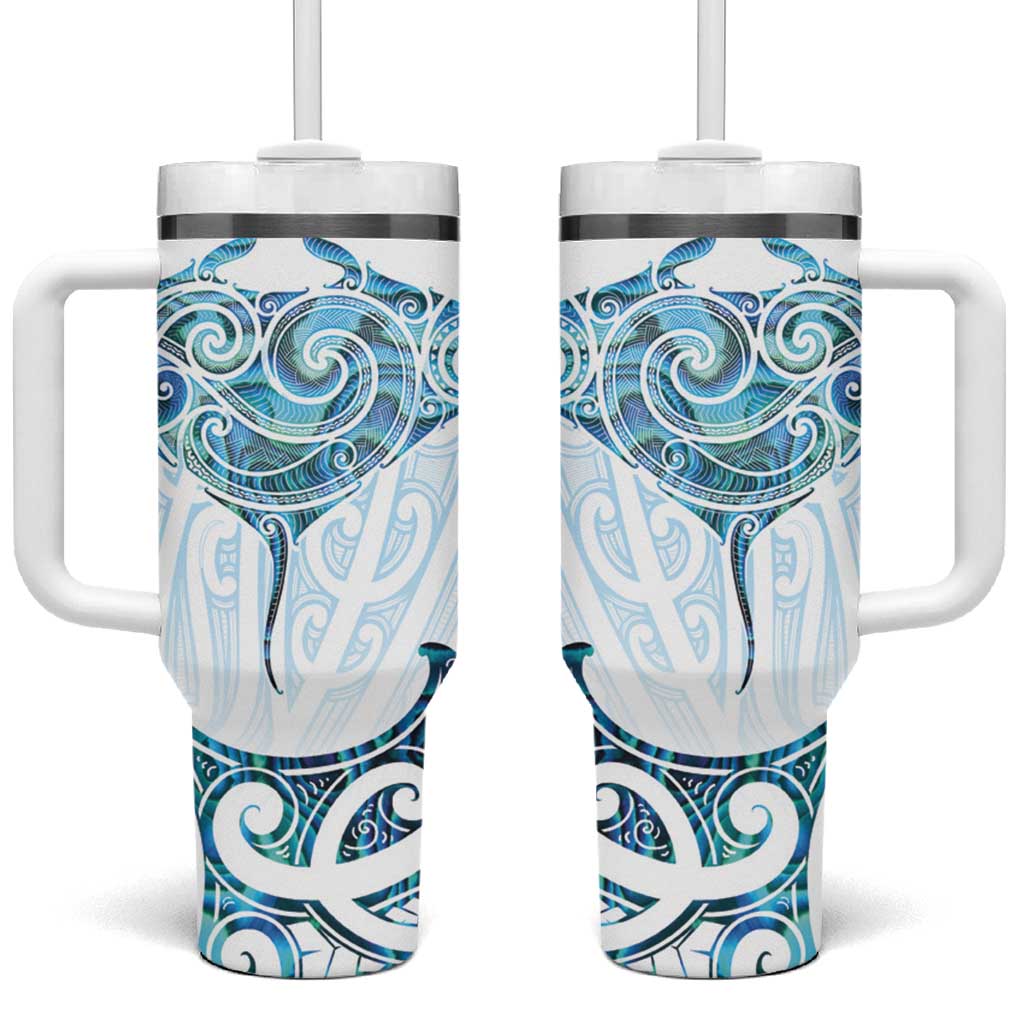 New Zealand Manta Ray Tattoo Tumbler With Handle Aotearoa Maori Haehae Paua Shell - Aussie Hoodie