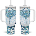 New Zealand Manta Ray Tattoo Tumbler With Handle Aotearoa Maori Haehae Paua Shell - Aussie Hoodie